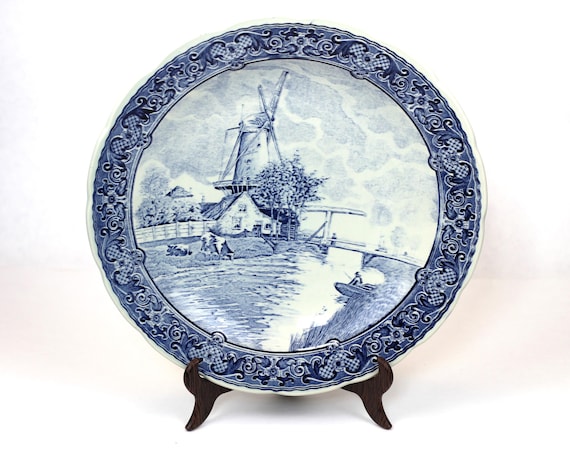 オランダ風車デザイン陶器まな板 デルフト陶器 オランダの風車デザイン