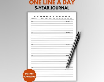One Line a Day | 5-Year Journal | Daily Reflection Tracker | One-Page Journal | Track your growth