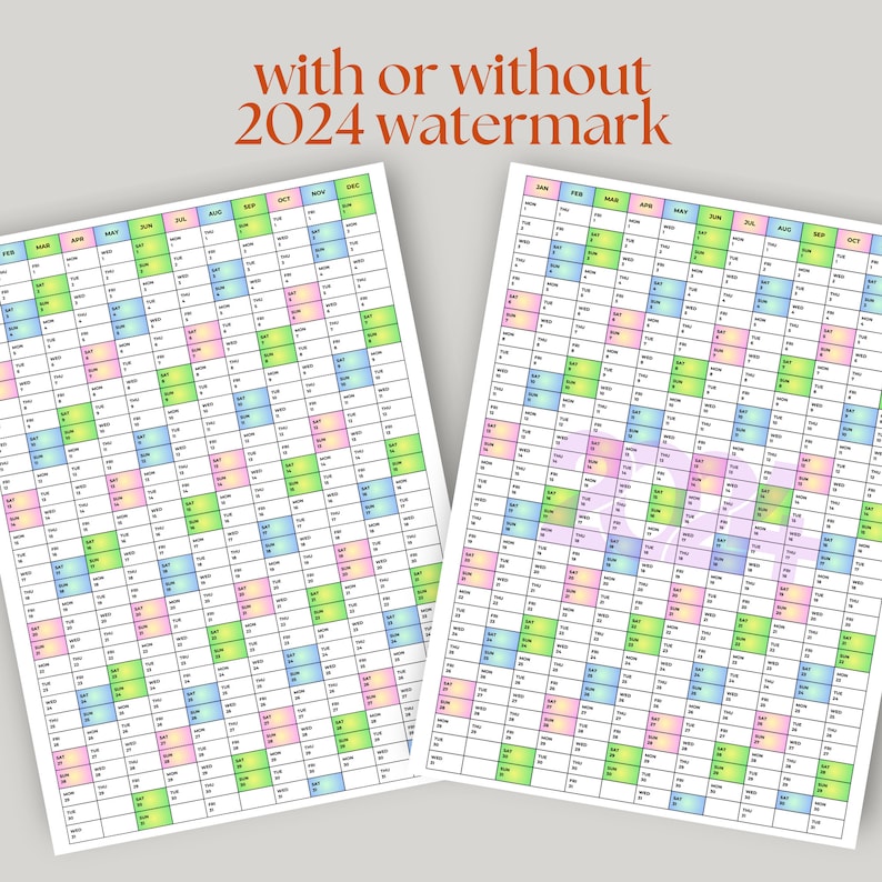 Wall Calendar 2024 Printable 2024 at Glance Weekends Etsy Ireland