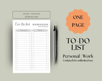 One-Page To-Do List – Personal & Work Tasks, Stay Organized with the minimalist design