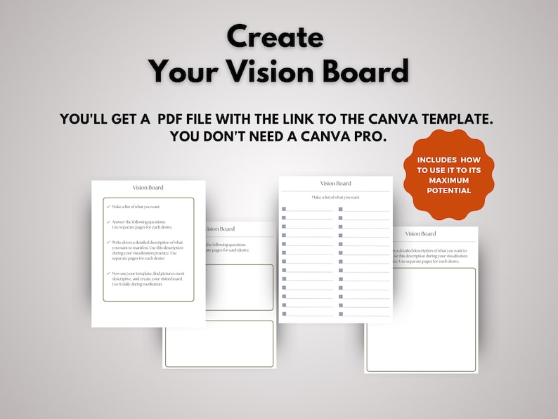 Vision Board Directions.pdf Editable Vision Board Template: Canva Digital Collage (PDF) - Etsy