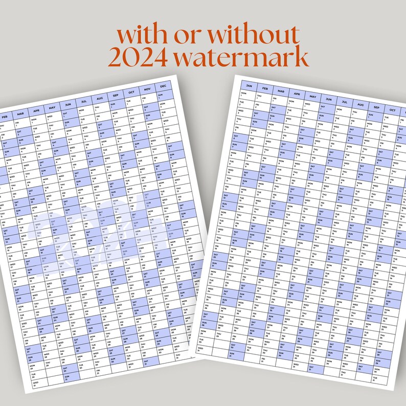 Wall Calendar 2024 Printable 2024 at Glance Weekends Marked Print in a
