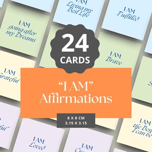 Bevestigingskaarten 'I AM', boost je zelfrespect, 24 digitale kaarten, krachtige manifestatiekaarten, overwin zelftwijfel, verander van mentaliteit
