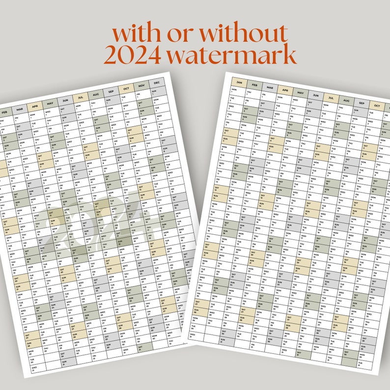 Wall Calendar 2024 Printable 2024 at Glance Weekends Marked Print in a