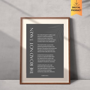 THE ROAD NOT Taken by Robert Frost, Digital Wall Art Poetry, Motivational and Inspirational Poetry, Powerful Poem, Wall Art Inspirational