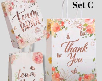 Bolsas de papel florales para fiesta de despedida de soltera, paquete de 5 unidades
