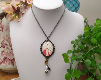 Women's necklace long necklace pendant glass cabochon vintage baroque mucha style