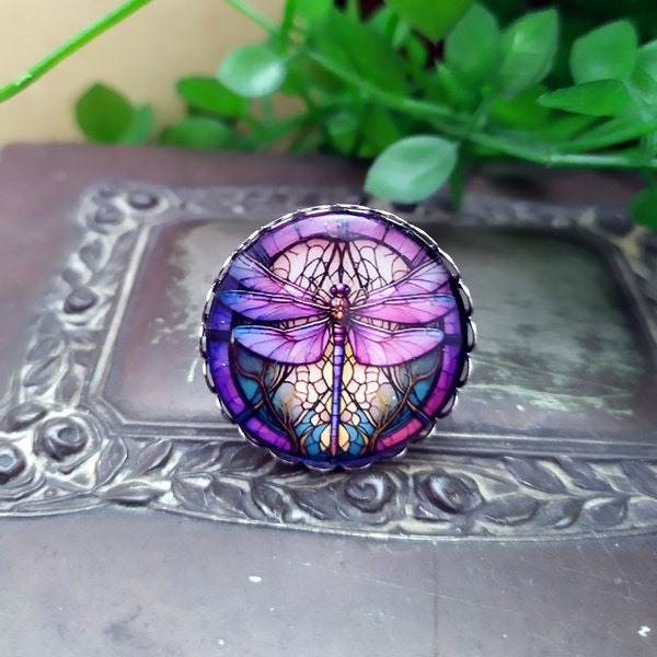 Bague cabochon libellule