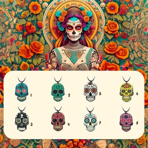 Collier pendentif Calavera dia de los muertos gothique porte bonheur tête de mort Halloween image 1