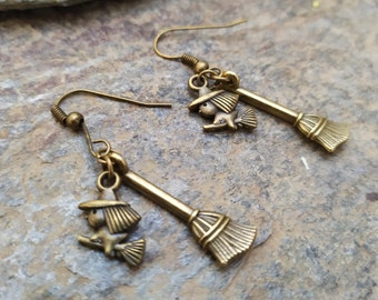 Witch's Broom Dangle Earrings - A Magical and Original Jewelry - Wicca