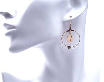Boucles d'oreilles pendantes créoles en acier inoxydable avec pierres semi précieuse Cristal de roche