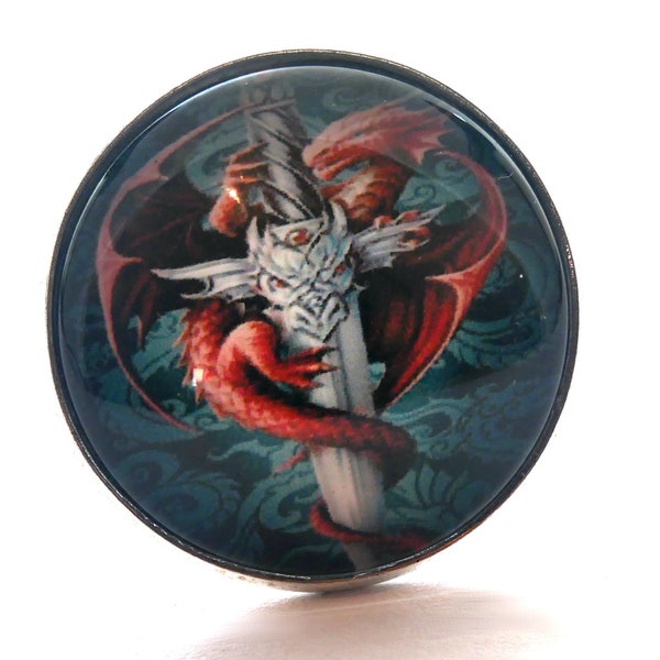 Bague réglable dragon cabochon en verre vintage gothique