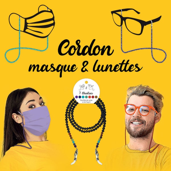 Cordon perles chaîne masque & lunettes pierre en perles naturelles minéraux gemstone