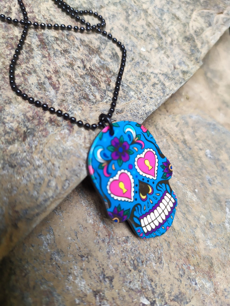 Collier pendentif Calavera dia de los muertos gothique porte bonheur tête de mort Halloween image 4