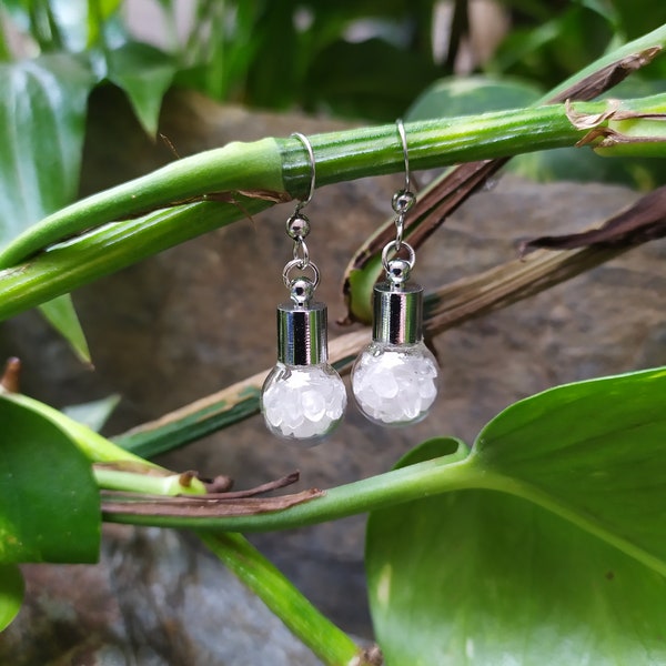 Dangling bottle earrings with semi-precious stones rock crystal lithotherapy calm protection