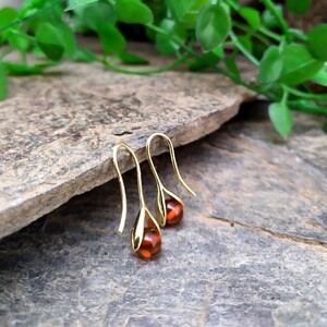 Boucle D'Oreille Pendante - Ambre Véritable Sur Argent 925 - Occasion