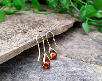14k gold plated earrings with genuine natural Baltic Amber pearls