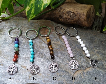 Tree of life key ring/Semi-precious stone bag jewelry lithotherapy virtues of minerals