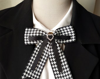 Houndstooth stropdas strik vlinderdas vintage retro broche