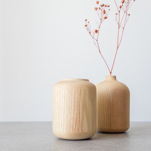 Wooden Decorative Vase, Scandinavian Decor Vase Set, Ash Massive Decoration Object