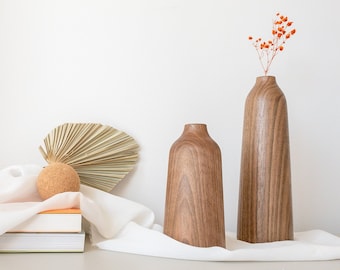 Modern Vase Set of 2 for Home and Office, Walnut Decorative Objects, Wooden Home Gift