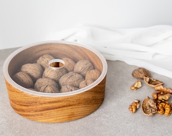 Handmade Wooden Bowl, Walnut and Chestnut Cup with Cover, Wooden Pot, Cup with Lid