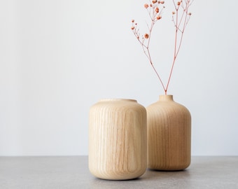 Wooden Decorative Vase, Scandinavian Decor Vase Set, Ash Massive Decoration Object