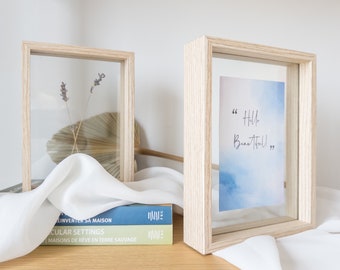 Cadre photo en bois, cadre latéral double, cadre fleuri pressé, cadre photo flottant