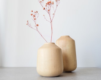 Wooden Vase Set, Wood Lover Gift, Ash Wood Vase, Wooden Decorative Object, Scandinavian Design Gift