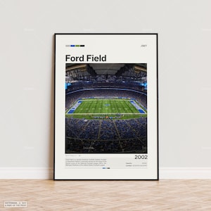 Ford Field Poster, Detroit Lions Poster Print, NFL Stadium Poster, Sports Poster,  Mid Century Modern, Football Fan Gift Print