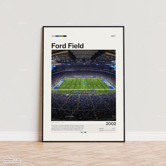 Ford Field Poster, Detroit Lions Poster Print, NFL Stadium Poster, Sports Poster,  Mid Century Modern, Football Fan Gift Print