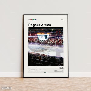 Pôster da Rogers Arena, pôster impresso do Vancouver Canucks, pôster impresso da NHL Arena, pôster esportivo, moderno de meados do século, presente impresso para fãs de hóquei