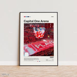 Pôster da Capital One Arena, pôster impresso do Washington Capitals, pôster impresso da NHL Arena, pôster esportivo, estilo moderno de meados do século, presente impresso para fãs de hóquei
