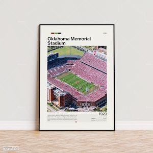 Cartaz do Estádio Memorial de Oklahoma, Impressão de Cartaz do Oklahoma Sooners, Cartaz do Estádio da NCAA, Arte CFB, Cartaz Esportivo, Presente para Fãs de Futebol, Arte Moderna
