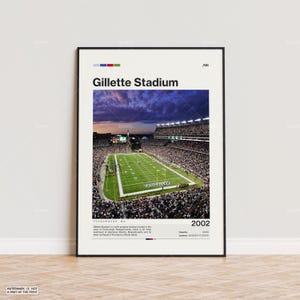 Póster del estadio Gillette, póster de los New England Patriots, póster del estadio de la NFL, póster deportivo, póster moderno de mediados de siglo, impresión de regalo para fanáticos del fútbol