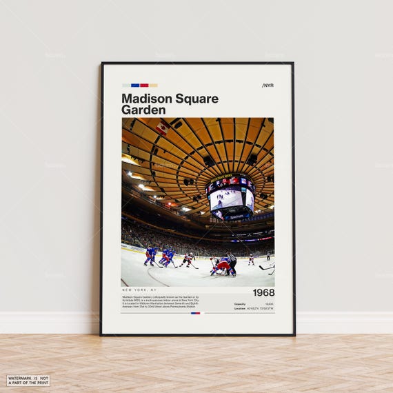 Madison Square Garden Poster, New York Rangers Poster Print, NHL Arena Poster, Sports Poster,  Mid Century Modern, Hockey Fan Gift Print