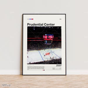 Pôster do Prudential Center, pôster impresso do New Jersey Devils, pôster da NHL Arena, pôster esportivo, moderno de meados do século, impressão para presente de fã de hóquei
