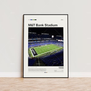 Poster dello stadio M&T Bank, stampa del poster dei Baltimore Ravens, poster dello stadio NFL, poster sportivo, stile moderno di metà secolo, stampa regalo per tifosi di football