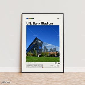 Pôster do Estádio U.S. Bank, Impressão de Pôster do Minnesota Vikings, Pôster do Estádio da NFL, Pôster Esportivo, Moderno de meados do século, Impressão de Presente para Fãs de Futebol