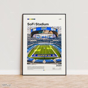 Poster dello stadio SoFi, stampa del poster dei Los Angeles Rams, poster dello stadio NFL, poster sportivo, moderno di metà secolo, stampa regalo per i tifosi di football