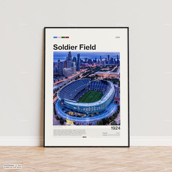 Soldier Field Poster, Chicago Bears Poster Print, NFL Stadium Poster, Sports Poster,  Mid Century Modern, Football Fan Gift Print
