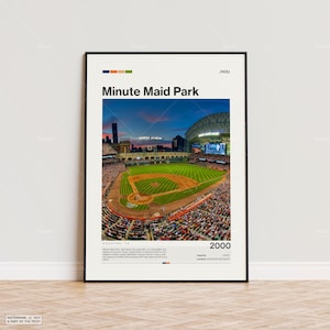 Poster del Minute Maid Park, stampa del poster degli Houston Astros, poster dello stadio MLB, poster sportivo, stile moderno di metà secolo, stampa regalo per i fan del baseball
