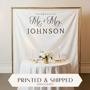 Personalized Introducing Mr and Mrs Backdrop, Sweetheart Table Sign, Wedding Reception Backdrop, Custom Mr & Mrs Banner, Head Table Decor