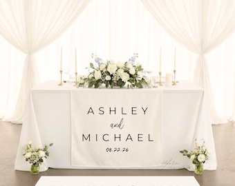 Decoración de mesa nupcial con nombre personalizado, camino de mesa personalizado con forma de corazón, letrero para cena nupcial, decoración minimalista para bodas.