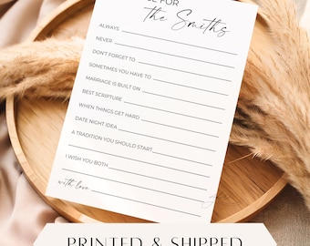 Printed Custom Advice Game Cards, Personalized Wedding Game, Couples Engagement Party Activity, Rehearsal Dinner Guestbook Alternative