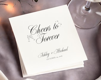 Serviettes « À la santé de toujours », serviettes de cocktail personnalisées pour mariage, serviettes pour toast au champagne, décoration personnalisée pour fête de fiançailles, enterrement de vie de jeune fille/mariage