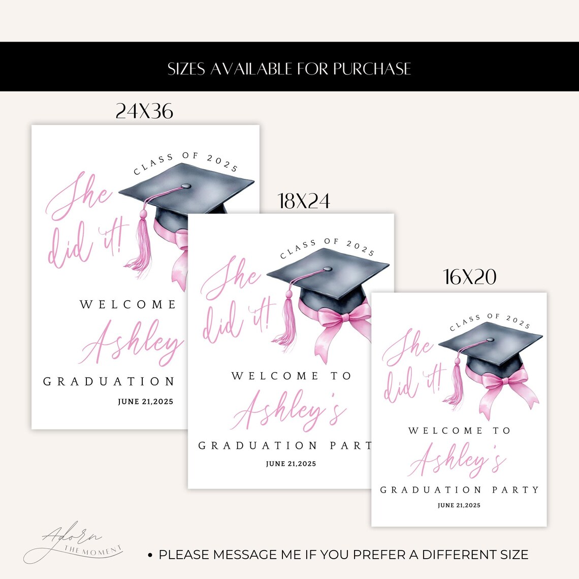 Pink Sign Grad Example She Did It Pink Graduation Welcome Sign, Printed Graduation Party ...