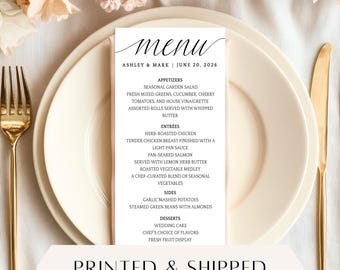 Custom Printed Wedding Menu Card 4x8, Personalized Reception, Bridal Shower, Baby Shower Menu