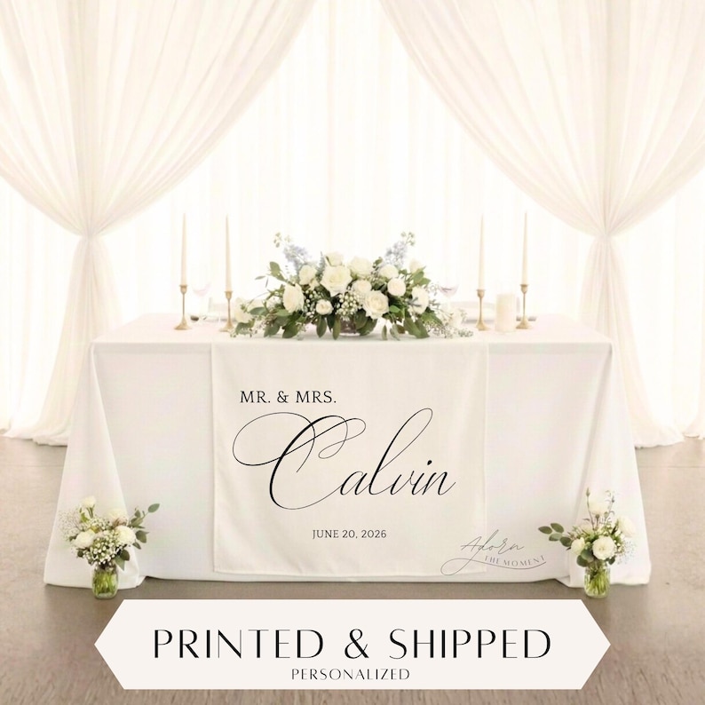 Decoración personalizada para la mesa principal de la boda, camino de mesa personalizado con forma de corazón, letrero para la cena nupcial, decoración minimalista para bodas. imagen 1