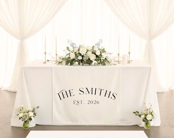 Decoración de mesa nupcial con nombre personalizado, camino de mesa personalizado con forma de corazón, letrero para cena nupcial, decoración minimalista para bodas.